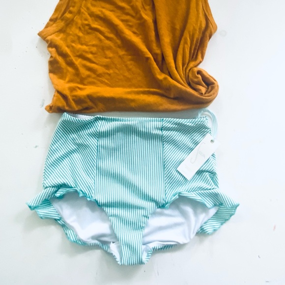 NWT SEEA turquoise/white ruffle bikini bottom S - Picture 1 of 5